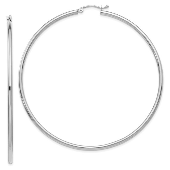14K White Gold Polished 2.5mm Lightweight Tube Hoop Earring 65 L x 2.5 mm W